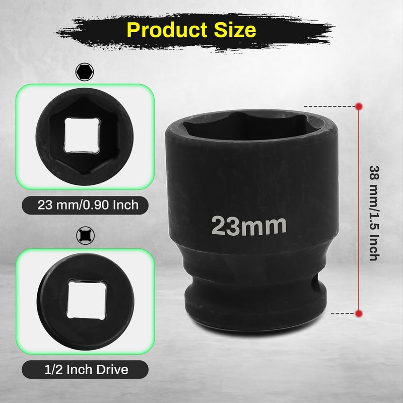 SUNKOO 1/2 Inch Drive 23mm Deep Impact Socket, CR-MO 6 Point Heavy Duty Metric Axle Nut Socket for Easy Removal of Axle and Wheel Hub Nuts - Image 2